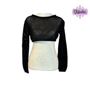 𝅺windsor Crocheted Cropped Sheer Long‎ Sleeve Top Women’s Size M
